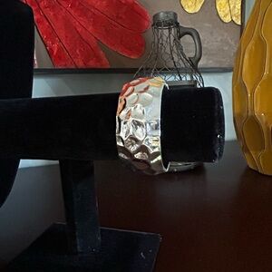 Silver Hammer Textured Wide Bracelet